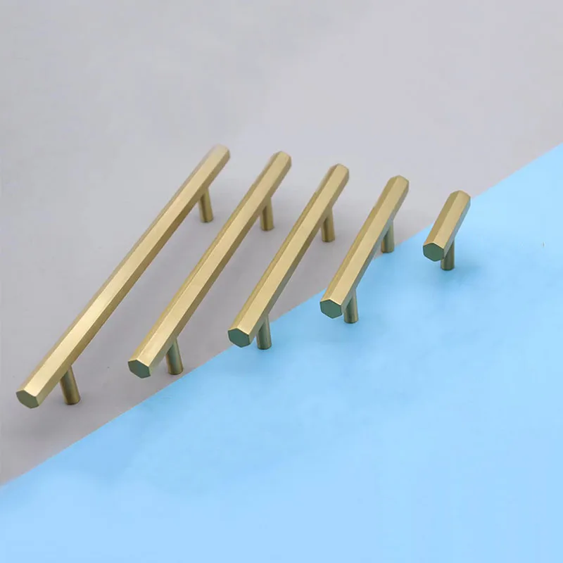 Brass Handle For Kitchen Bathroom Nordic Furniture Handles Wardrobe Knob Cabinet Pull 2"--15" Gold DoorKnob Hexagon Shape |