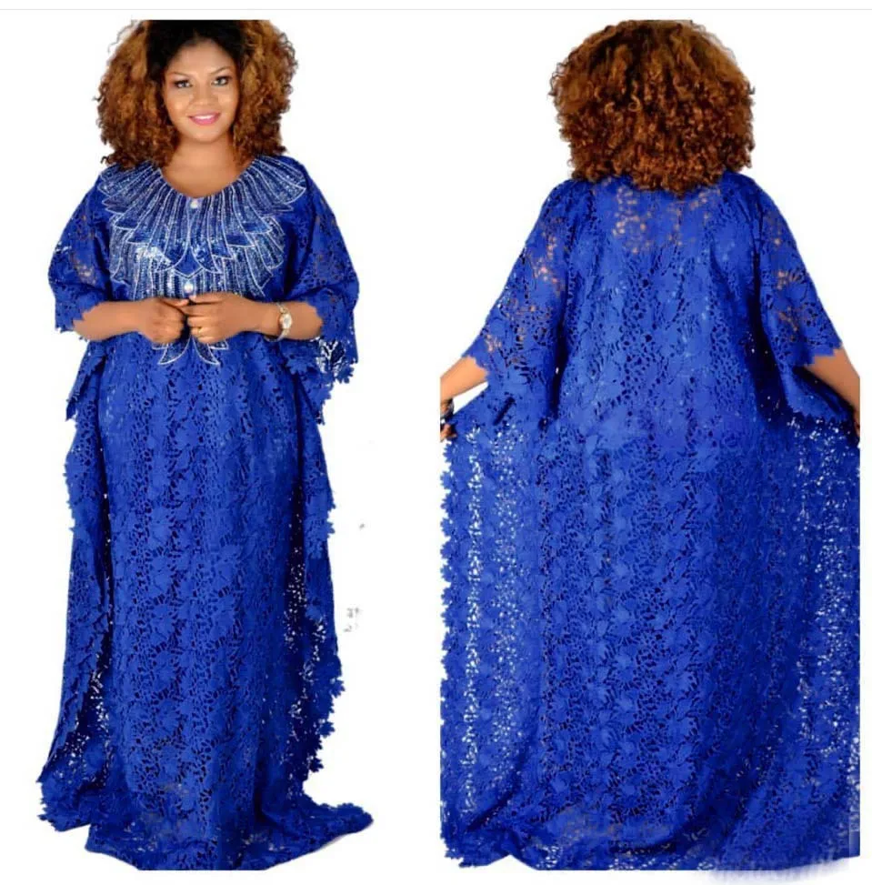 African Lace Loose Long Dress Beaded Embroidered Dress African dresses for women ROM80205