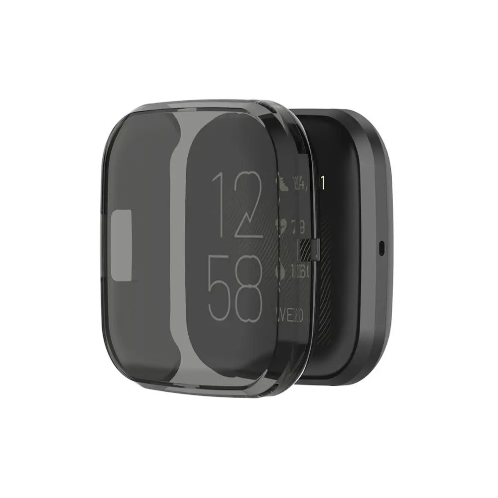 Black Полный экран Силиконовые серьги Чехол для Fitbit Versa 2 Smartwatch Прозрачный Футляр защитный корпус Сменные аксессуары Чехлы для часов - Цвет: Black