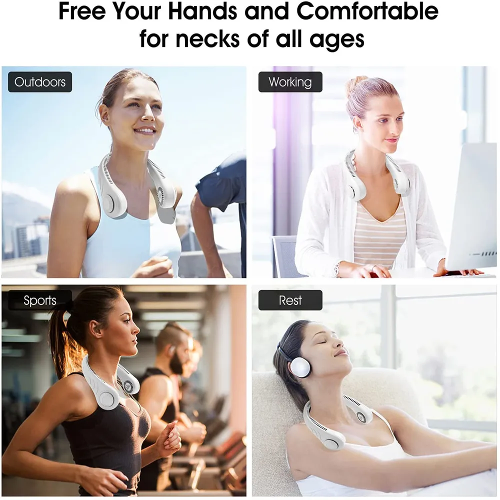 

2021 Summer Bladeless Fan Neck Fan 2000mAh USB Rechargeable Fan Mute Sports Fans for Home Outdoor Ventilador Portatil Abanicos