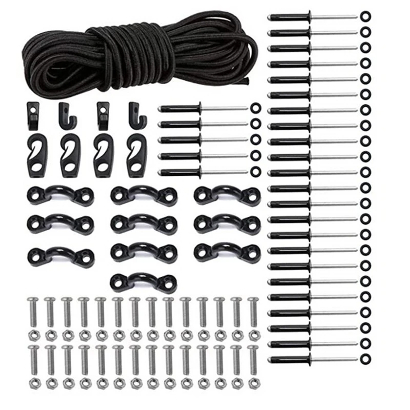 

Deck Rigging Kit Accessory 19.7Ft Bungee Cord with Deck Loops Tie Down Pad Eyes Screws Rivets for Kayaks Canoes Boat