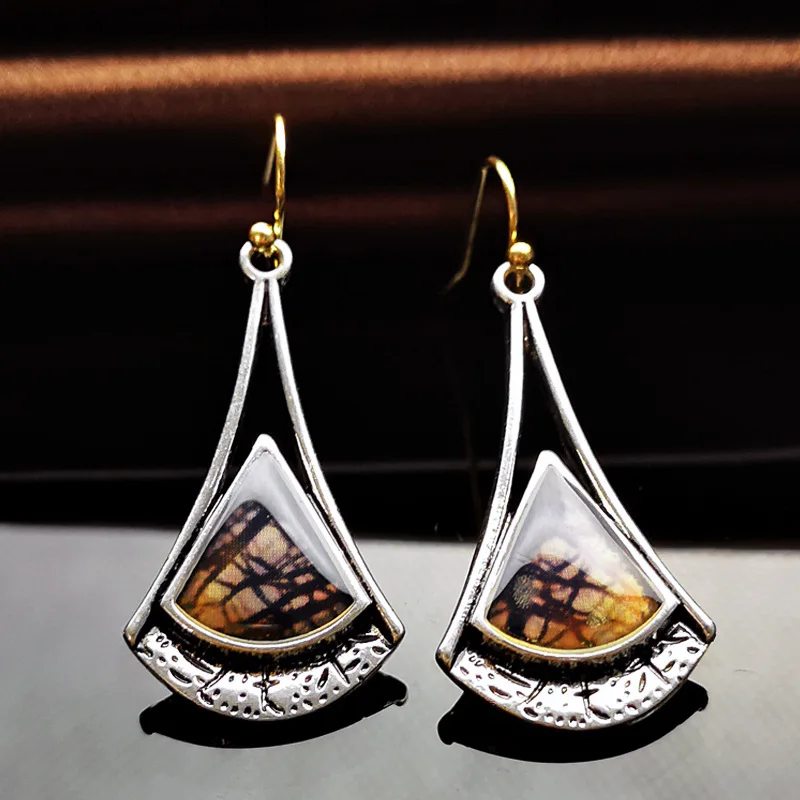 Винтажные серьги-подвески серебряного цвета в стиле гинкго билоба для женщин