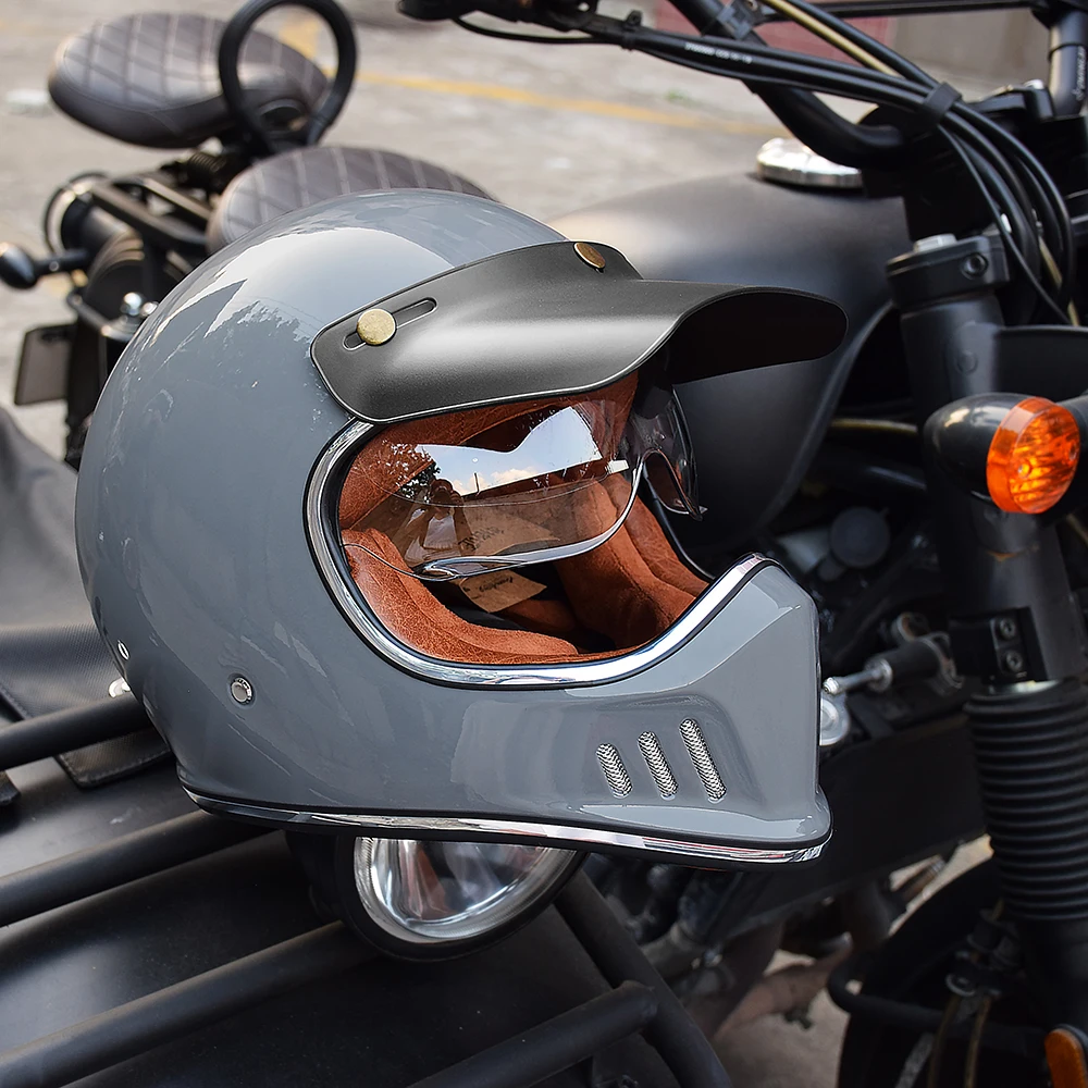 Высококачественный матовый серый винтажный мотоциклетный шлем с защитой от