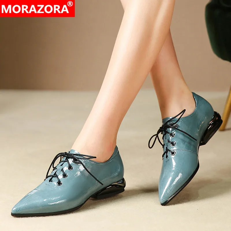 Женские туфли на низком каблуке MORAZORA черные повседневные из натуральной кожи с