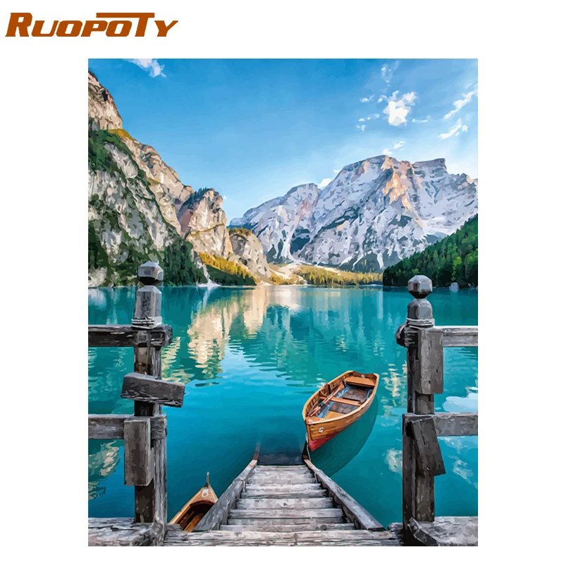 RUOPOTY рамка пейзаж лодка рисование по номерам настенное искусство картина