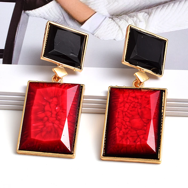 

Wholesale Square Rhinestone Clear Pure Resin Drop Earrings Vintage Elegant Acrylic Earrings Fine Jewelry Accessories For Women