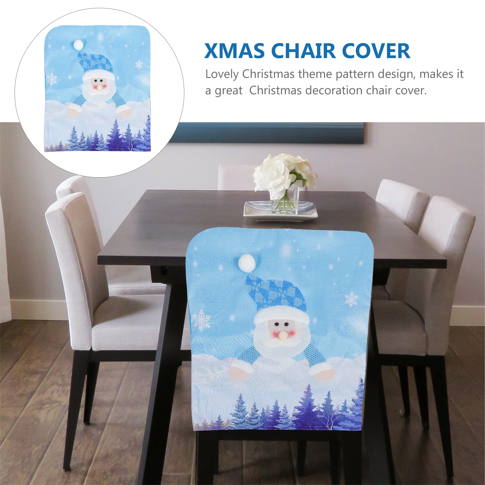 1Pc Christmas Theme Chair Protection Practical Creative Cover (Sky-blue) |