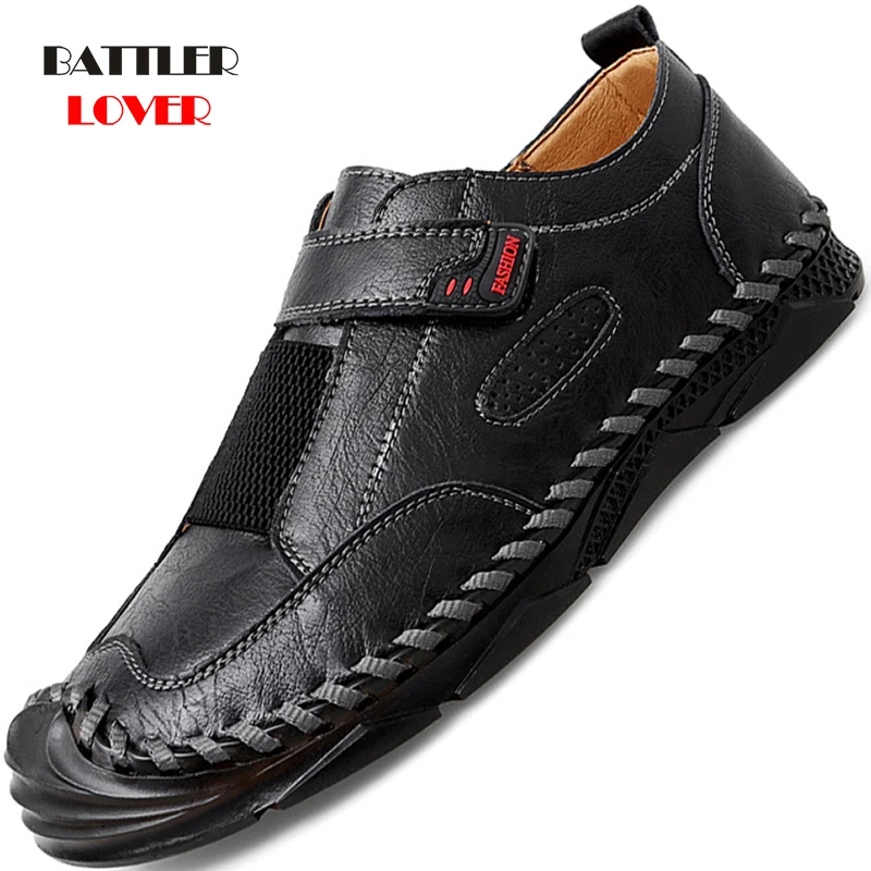 

2021 Men Genuine Leather Walking Shoes Handmade Flat Loafers Outdoor Office Business Car Shoe for Male Casual Sports Shoes 38-47