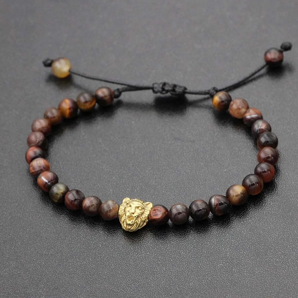 Браслет из леопарда и льва для мужчин женщин браслеты с бусинами натурального