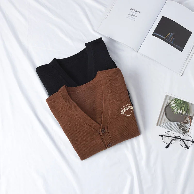 

JK Sweater Coat japanese school uniform Winter Thick Student Sweater Black/Chocolate Heart-Shaped Embroidery girl uniform