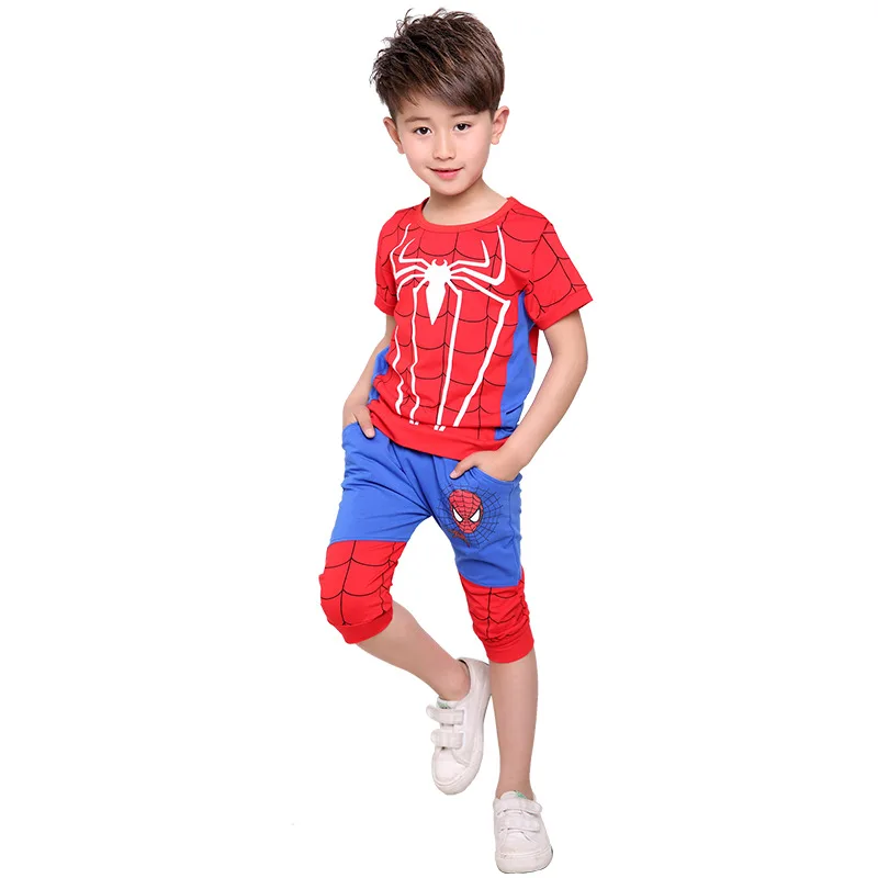 

Marvel Spider-Man Kids Children's Suit Summer Short Sleeve Clothes Boys Casual Superman Two-Piece Set
