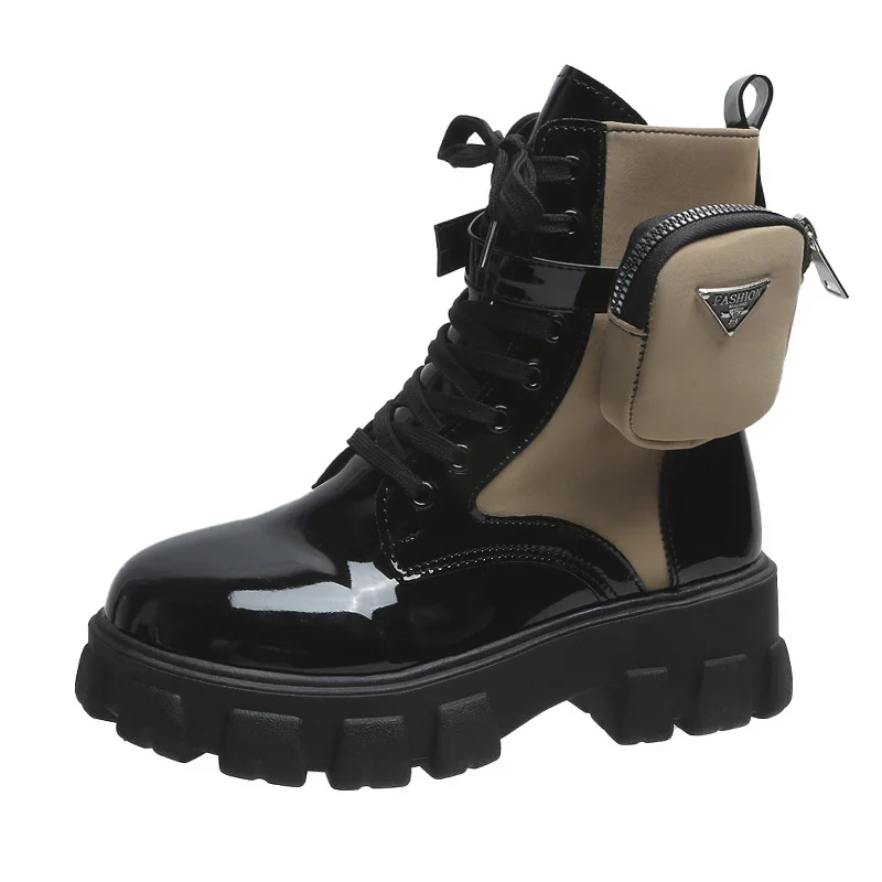 

Trendy Fashion Pocket White Martin Boots Women's Fall 2021 New Zapatos De Mujer High-top Platform Increased Handsome Lady Boots