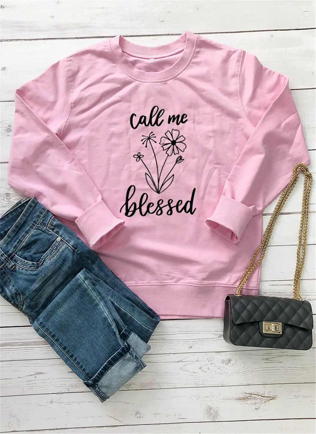 Женская толстовка с буквенным принтом Call Me Blessed милым цветком и графическим