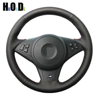 black artificial leathers diy hand stitched car steering wheel cover for bmw e60 e63 e64 m5 2005 2007 2008 m6 2007