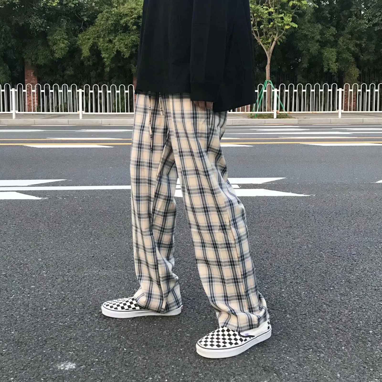

High QualityPlaid Pants Men Streetwear Harajuku Baggy Fashion Wide Leg Checked Trousers Men Korean Style Summer Loose -40