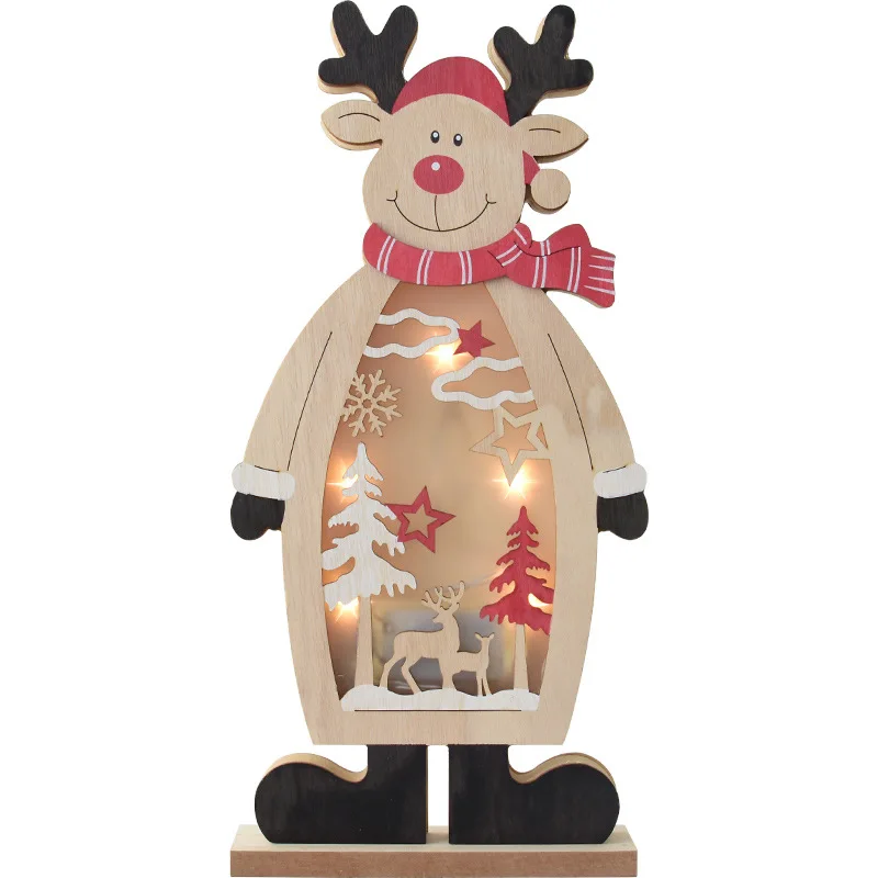

Christmas wooden hollow electronic LED Luminous luminous snowman ornaments Santa Claus ornaments Christmas Ornament Pendant