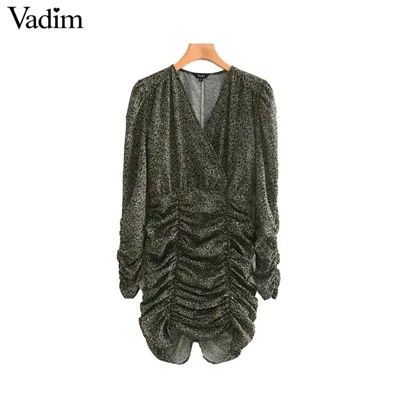 Vadim женское ретро платье мини с принтом V образным вырезом длинным рукавом