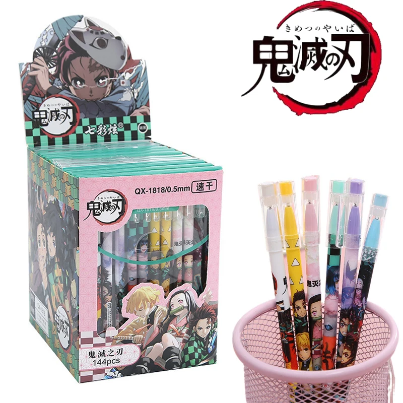 

12 Pcs Demon Slayer Anime Erasablepen Kimetsu No Yaiba Kamado Tanjirou Cute Blue Neutral Pen Stationery Office Supplies Gift