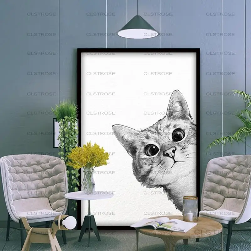 Модульные картины на холсте с изображением милого кота в скандинавском стиле