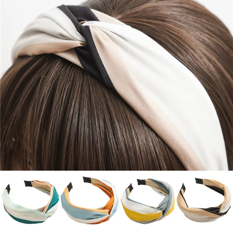 

Fashion Top Knot Hair Bands Wide Side Headbands for Women Retro Striped Hair Hoop Classic Cloth Headband Turban Hair Accessories