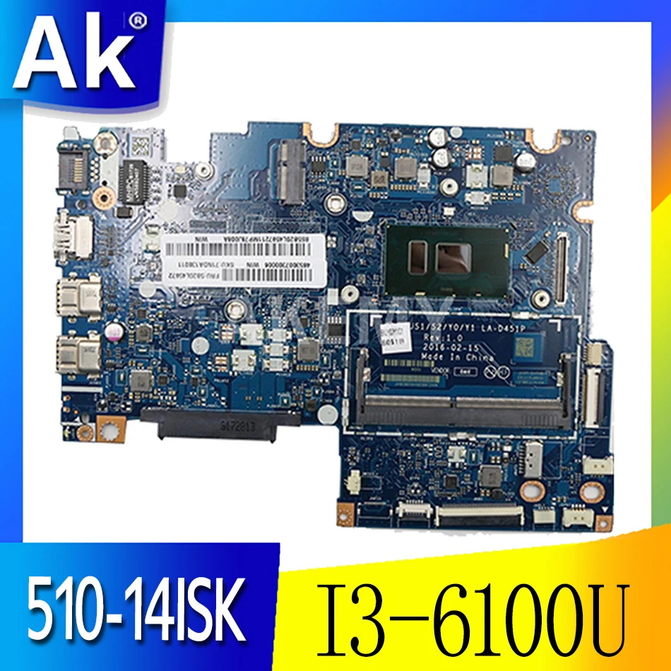 

BIUS1/S2/Y0/Y1 LA-D451P для Lenovo Flex4-1470 Yoga 510-14ISK материнская плата для ноутбука SR2EU I3-6100U DDR3 100% протестирована