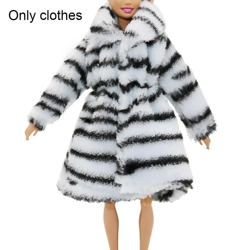 

1x Doll Leopard Plush Coat Winter Wear Dress Snowsuit For Outfit Clothes Coat Doll Fashion Clothing G8U4