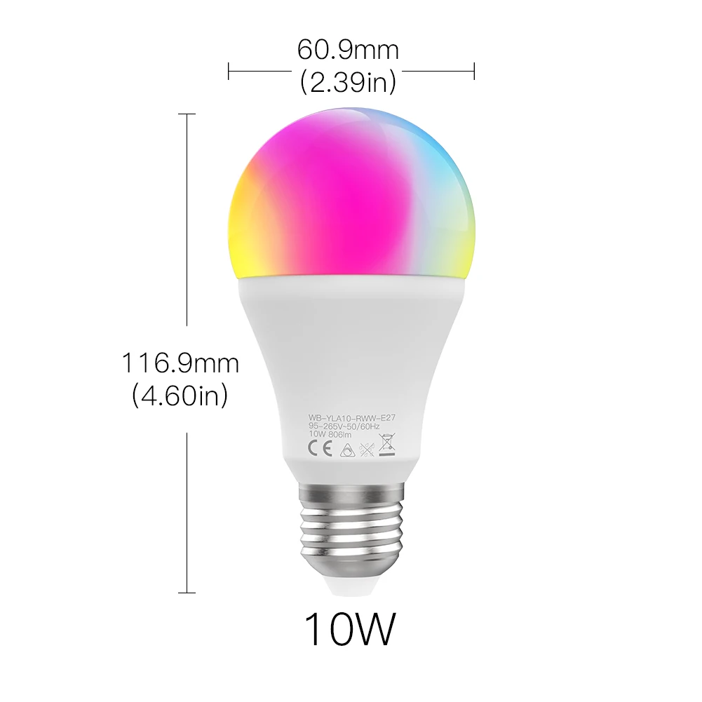 Умная Светодиодная лампа с регулируемой яркостью 10 Вт RGB C + W 95-265 в | Освещение