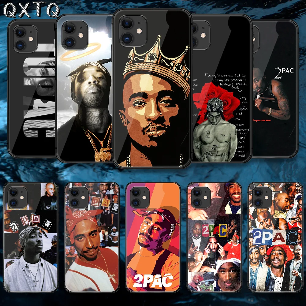 

QXTQ Rapper Tupac Tempered Glass Phone Case Cover For IPhone 5 6 7 8 11 12 S Plus Xr X Xs Pro Max Mini Se 2020 Black Silicone