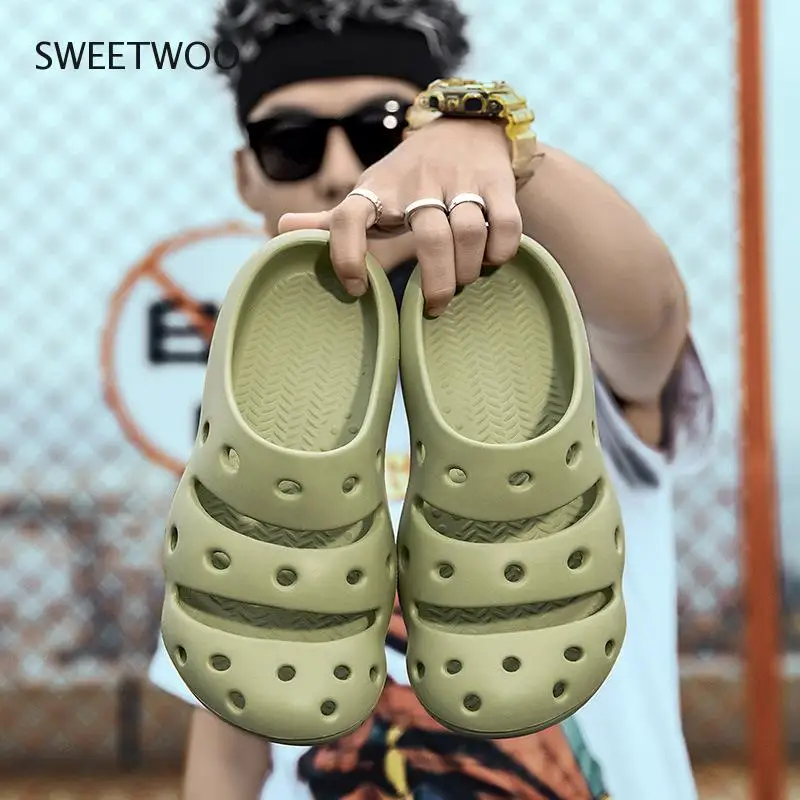 

Printing Pvc Sandals 2021 Men's Slippers Fashion Trend Light Comfortable Soft Casual Hole Shoes Sports Beach Flip-Flops Flats