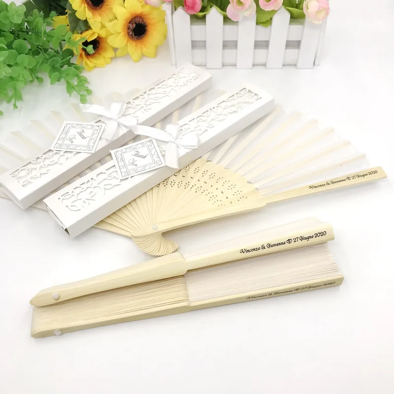 

40PCS Customized Wedding Fan In Gift Box Bridal Shower Favors Printing Name&Date Hand-made Fan Support For Drop Shipping