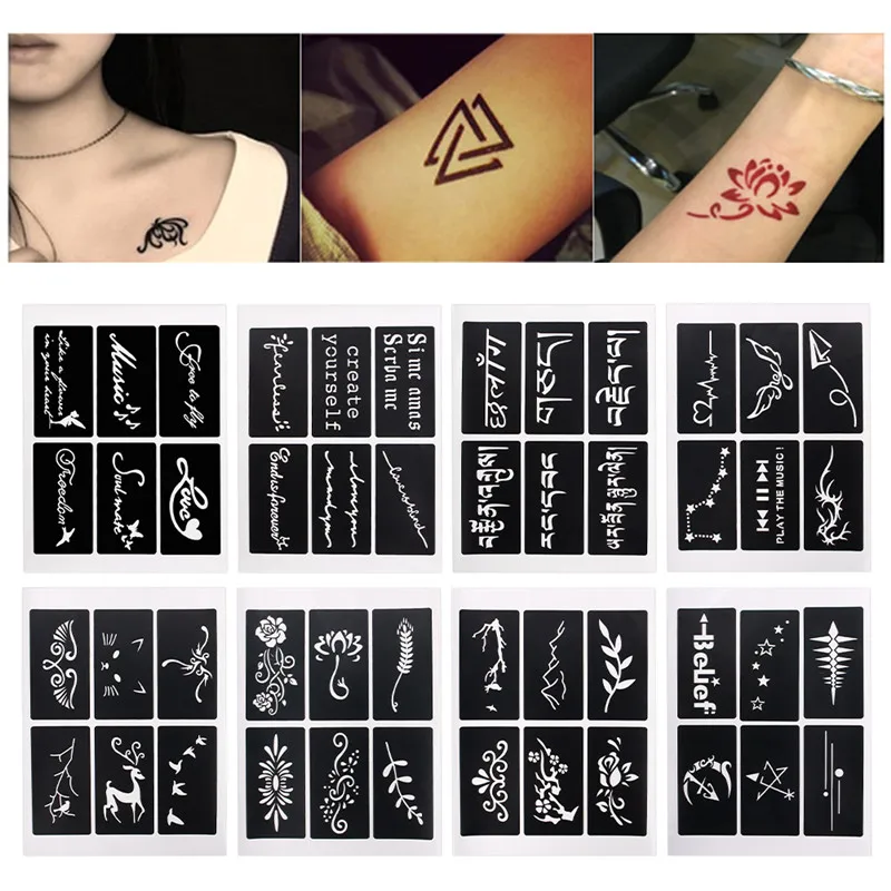 6 стилей боди-арт Татуировка трафарет под краску временная татуировка хной Stencil