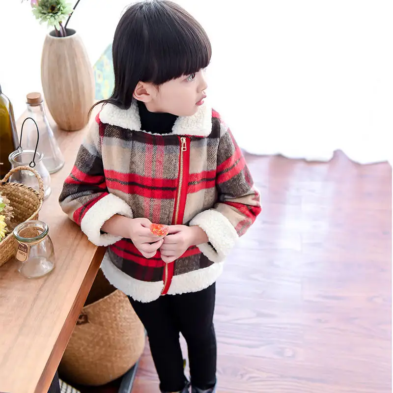 Ins/Лидер продаж шерстяное пальто для маленьких девочек клетчатое детей от 2 до 11