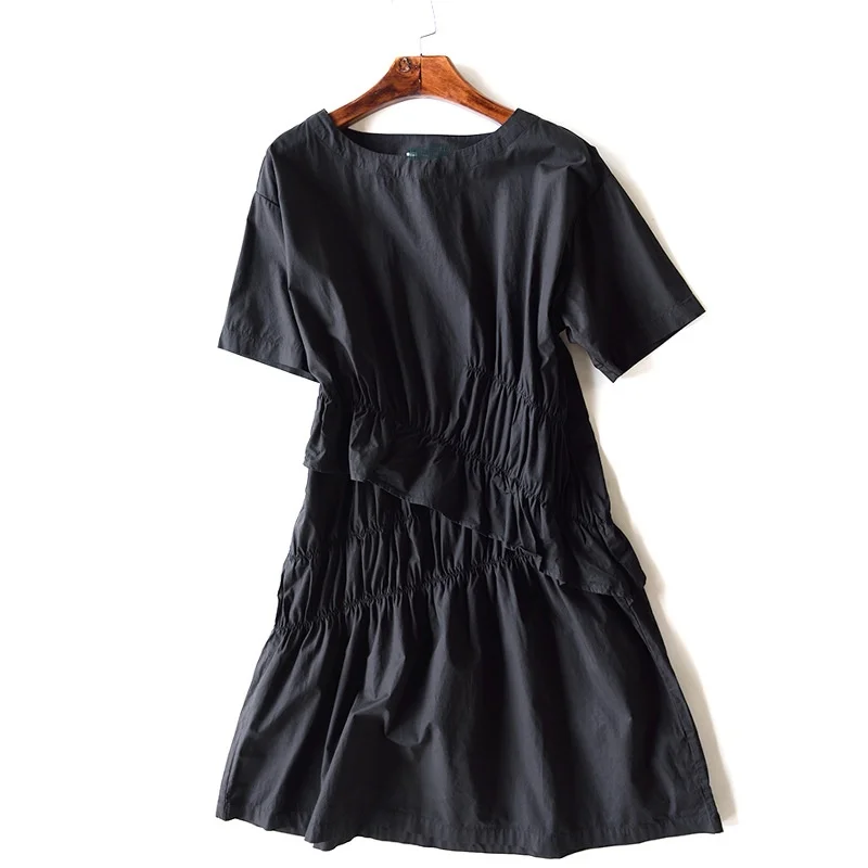 

2021 Sweet Rufffles Patchwork Dresses Women O-neck Simple Solid Dress Summer Short Sleeve Knee-Length Vestidos De Mujer