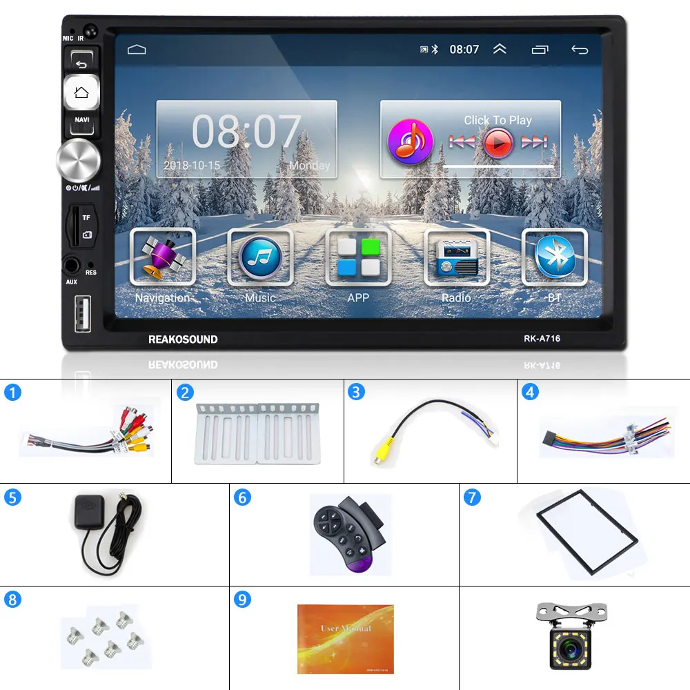with 12 led camera Camecho 2 din Автомобильный gps Авторадио android 8,1 Автомобильный мультимедийный плеер 2din Авторадио резервная Bluetooth Камера для VW NISSAN KIA - Цвет: with 12 led camera