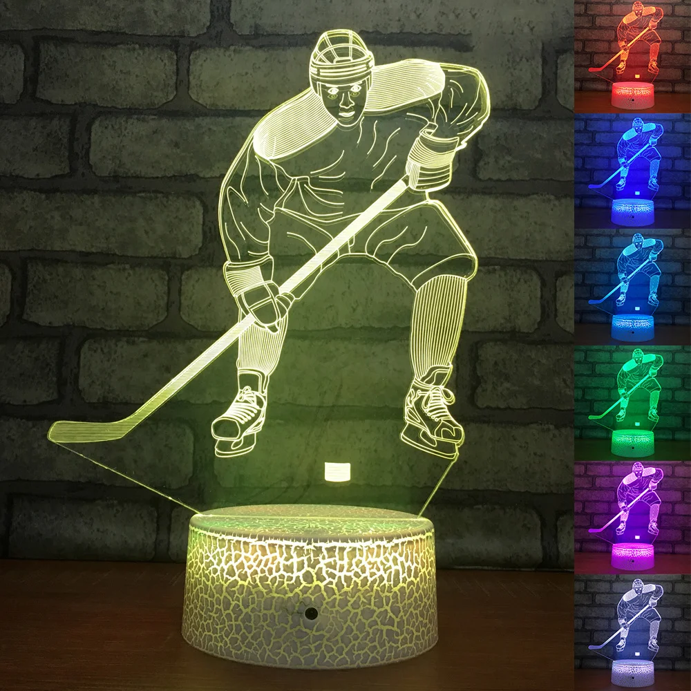 

Bedside Night Light for Kids Gifts Baby Sleeping Lighting Ice Hockey Play 3D Table Lamp Led Nightlights Sports Prize Room Decor
