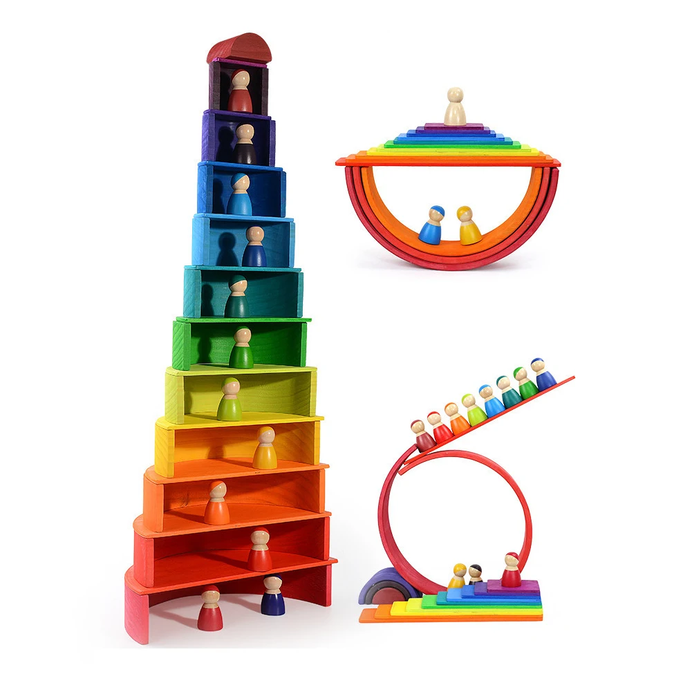 

12pcs/set Colorful Wooden Toy Rainbow Color Figure Block Pretend Play Dolls Children Baby Early Montessori Educational Toys