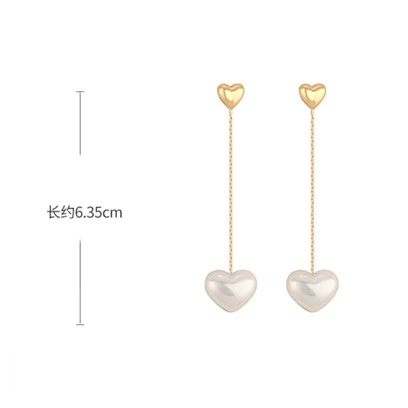 

Fashion 925 Sterling Silver Heart Pearl Earrings for Women Korean Small Geometry Chain Round Drop Earrings Female New Jewelry