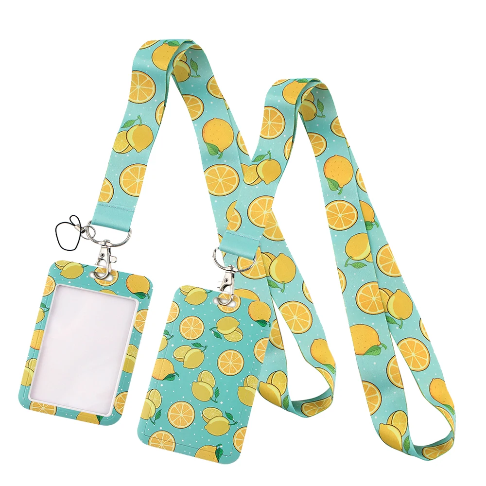 

LT412 Cute Fruit lemon Lanyard Credit ID Badge Holder Key Rings Bag Student Cute Travel Bank Bus Business Card Cover Keychain
