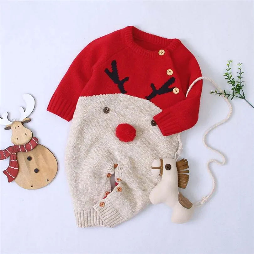 Трикотажный Детский комбинезон для малышей Рождественский с оленем