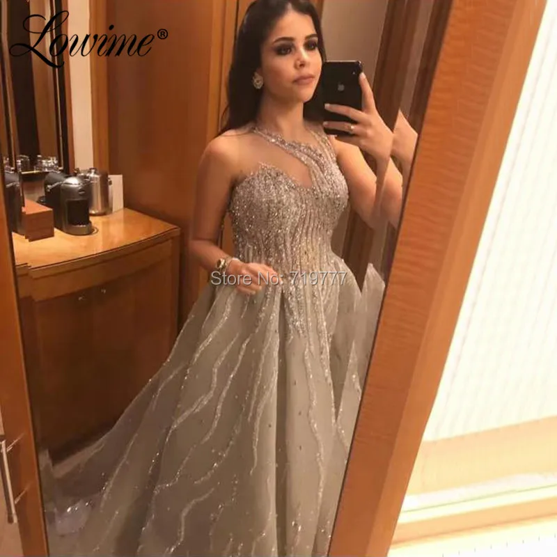 Женское вечернее платье с бисером роскошное ТРАПЕЦИЕВИДНОЕ ПЛАТЬЕ серого цвета