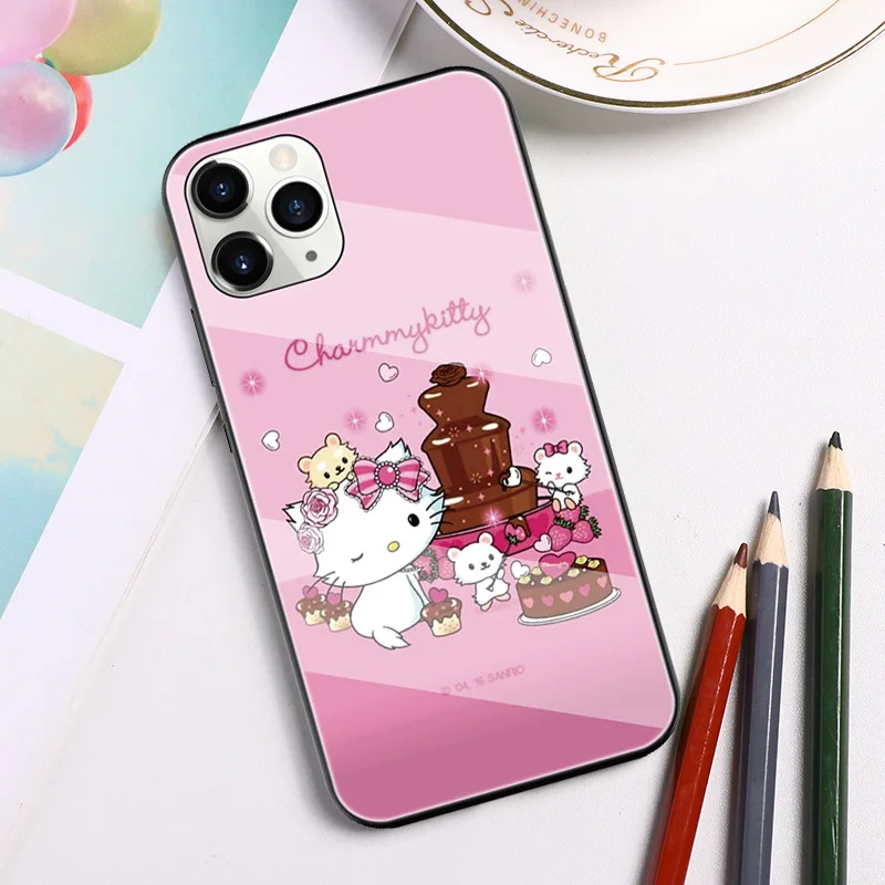 

Shockproof KT Cat Tempered Glass Back Cover For Samsung S21 S20 FE S10 S9 S8 Note 20 Ultra 10 Lite Note 8 9 Soft TPU Phone Case