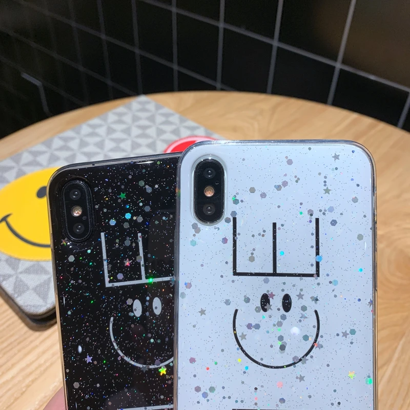 For iPhone 6 6s 7 8 Plus 10 X XS XR Max Bling Glitter Cute NICE Smile Painted Sparkle Sequins Soft Clear Silicone TPU Case Cover | Мобильные