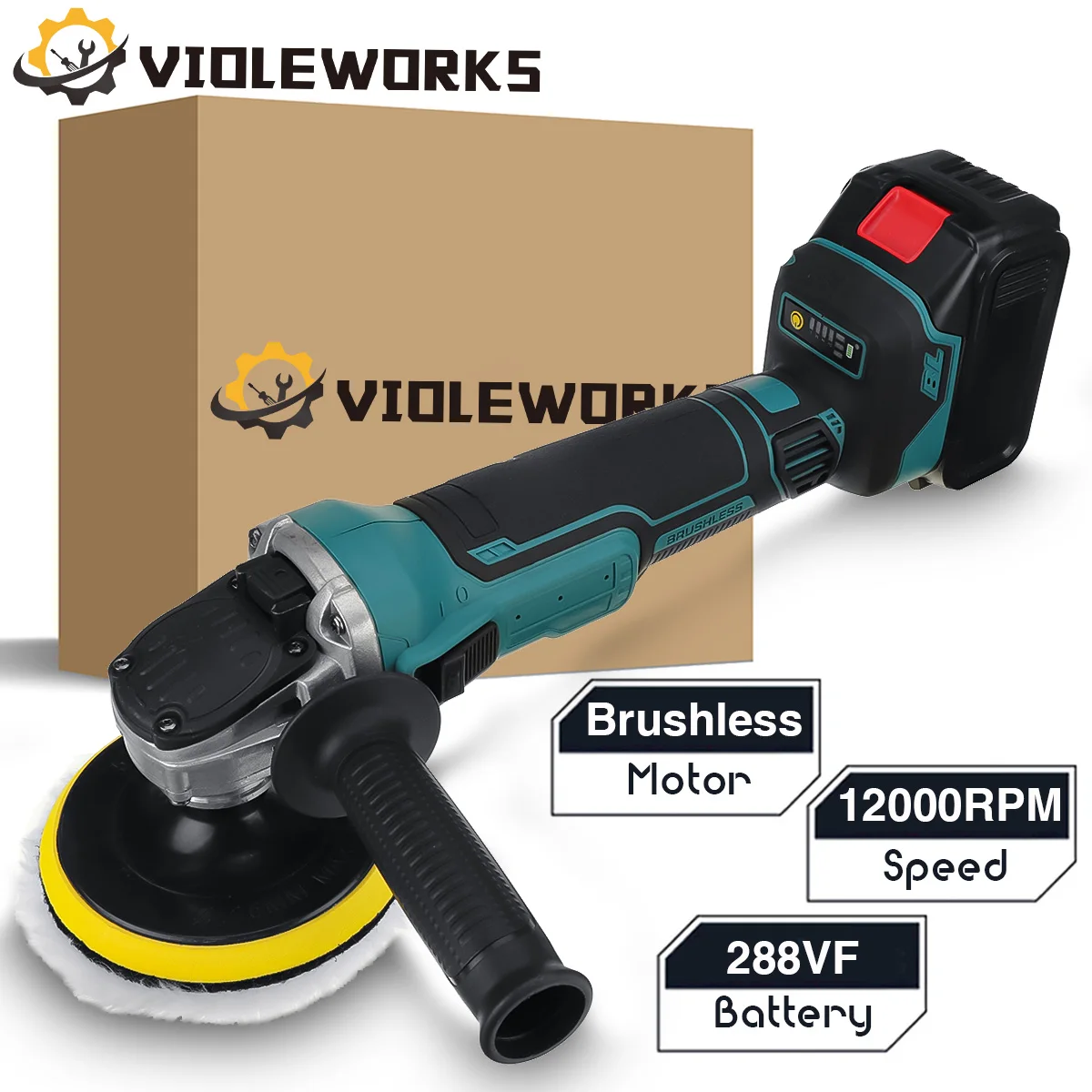 

288VF 1580W Cordless Brushless Electric Polishing Machine Car Polisher Rechargeable Grinding Machine for Makita 18V Battery