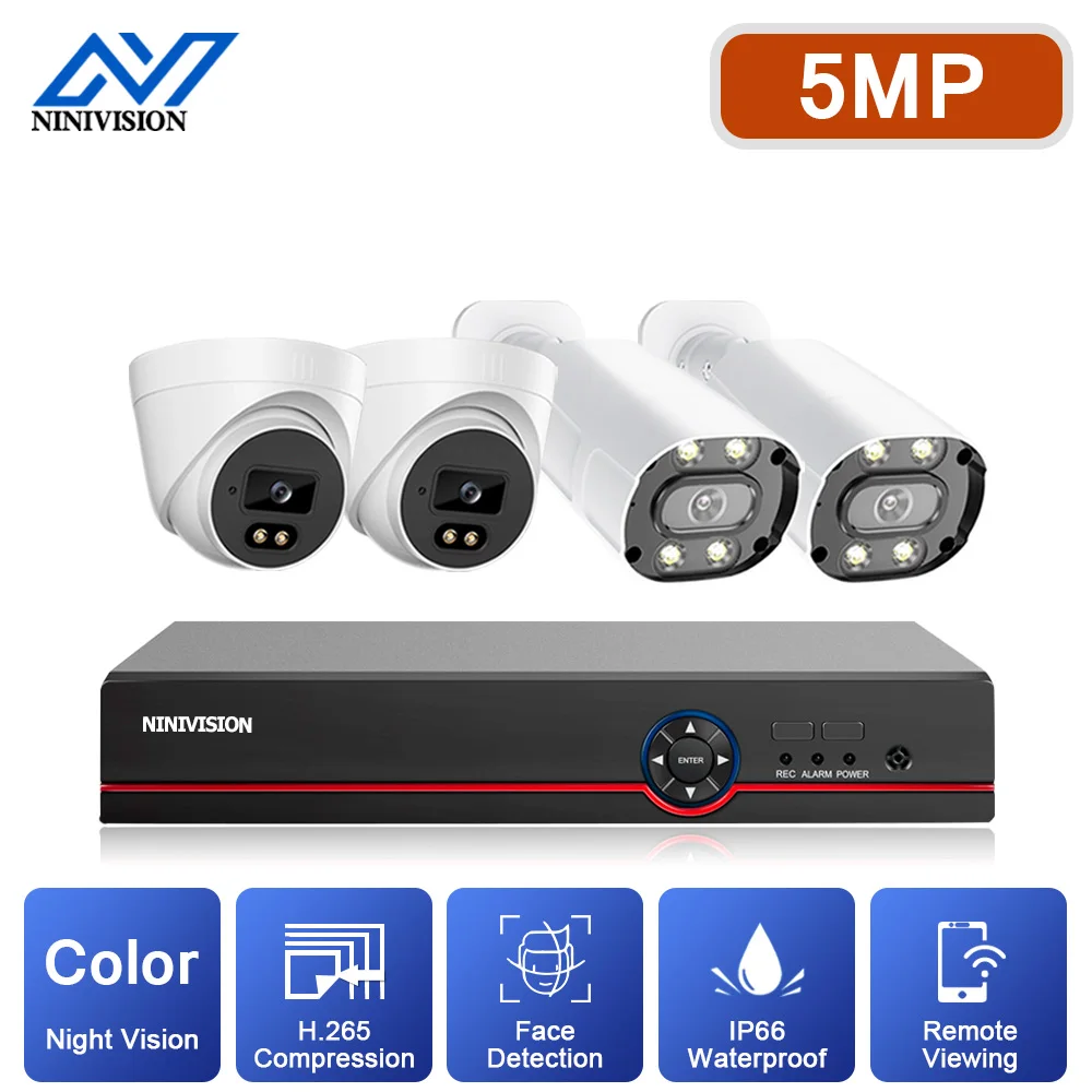 

NINIVSION 4CH 5MP Video Surveillance System 6 IN1 H.265+ DVR With 4X 5MP Face Detection Waterproof Security Cameras CCTV Kit
