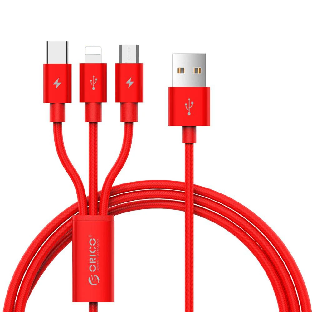 ORICO 3 в 1 USB кабель для iPhone X 8 7 6 Plus Кабель для быстрой зарядки для type-c Micro USB Android Мобильный кабель для зарядки телефона черный - Цвет: Red