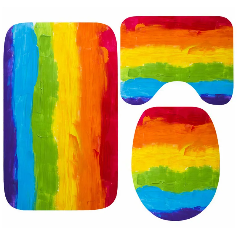 

Classic Gay Lesbian Pride Rainbow Flag Bathroom Bath Mat Set 3pcs LGBT GLBT Gay Pride Shower Carpet Toilet Lid Cover Floor Rugs