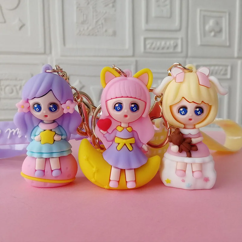 

Kawaii Cartoon Car Pendant Lovely Star River Girl Doll Key Buckle Lady Bag Lovers' Ornaments Gift Fashion Jewelry Key Chains