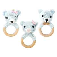 baby wooden teether ring diy crochet bear rattle soother bracelet infant molar teether rings