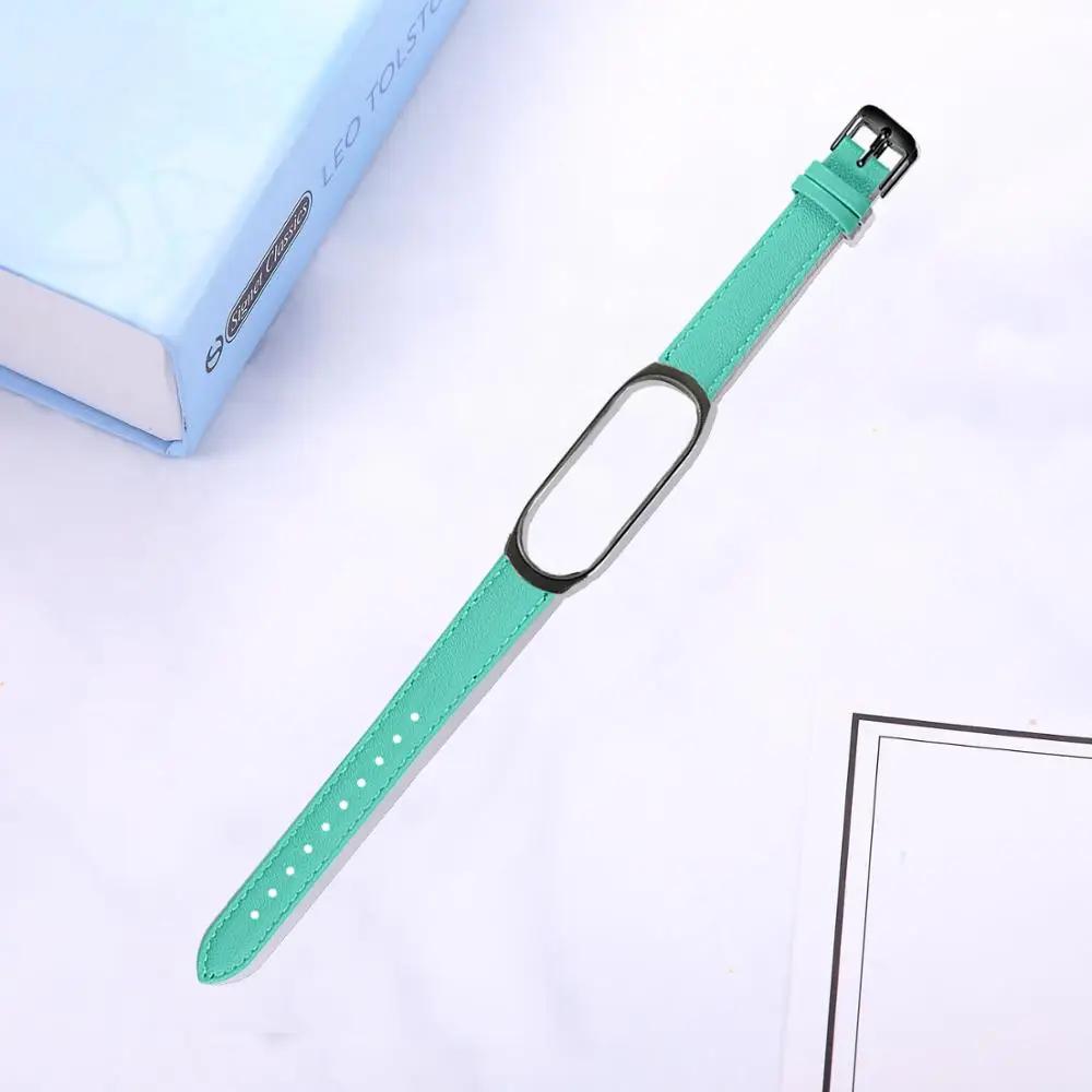 Teal green-black Oulucci аксессуары ремешки для часов бизнес легкий кожаный браслет регулируемый ремешок для часов на замену для xiaomi mi Band 3/4 - Цвет ремешка: Teal green-black