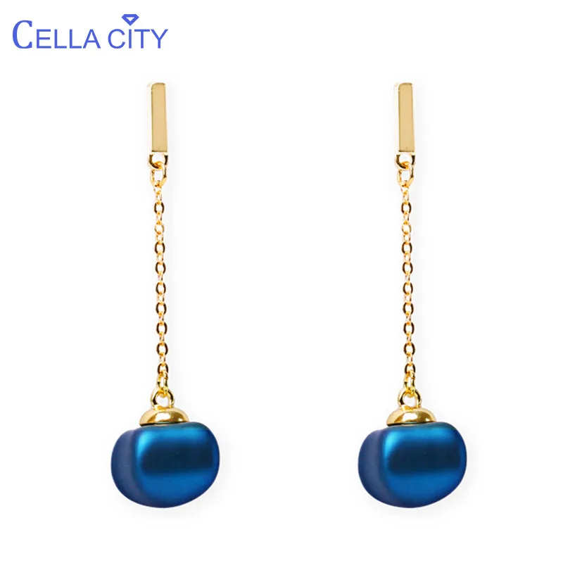 Женские серьги капли из серебра 925 пробы с геометрическими синими